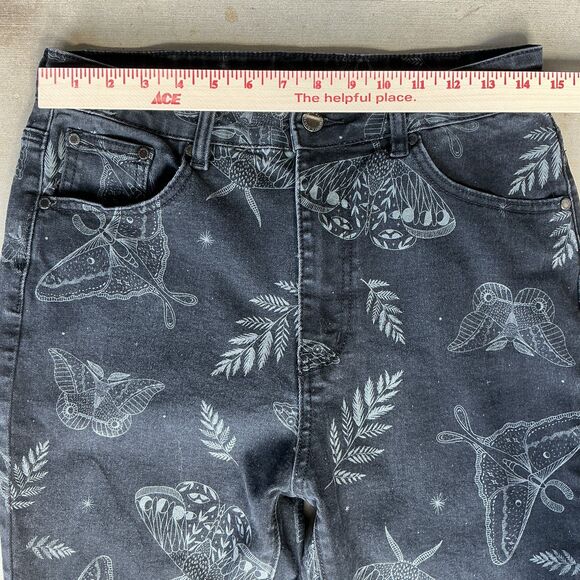 Disturbia Women's Jeans 30" /US 8 Callopistria Moth Print Goth Grunge High Waist - Picture 12 of 14
